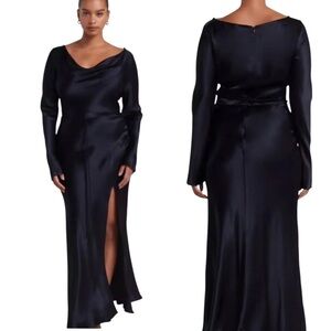 Bec + Bridge Navy Blue Moon Dance Long Sleeve Cowl Maxi Dress